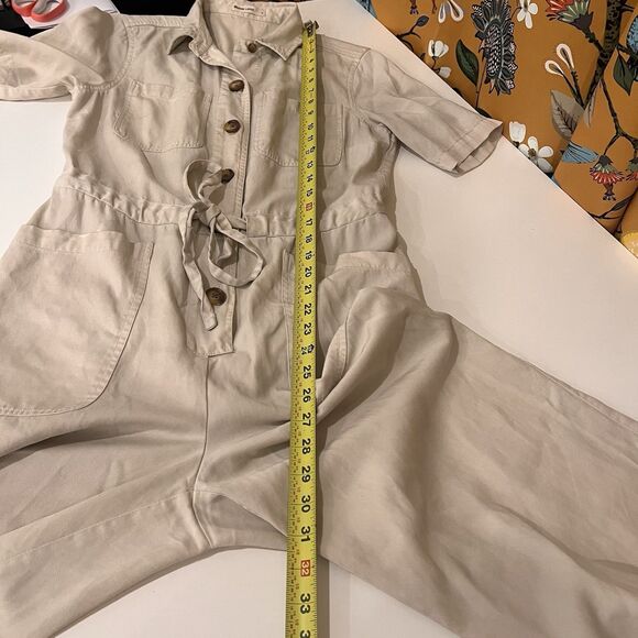 Marine Layer Jumpsuit Womens Small Beige Short Sleeve Button Front Utility - Picture 9 of 11